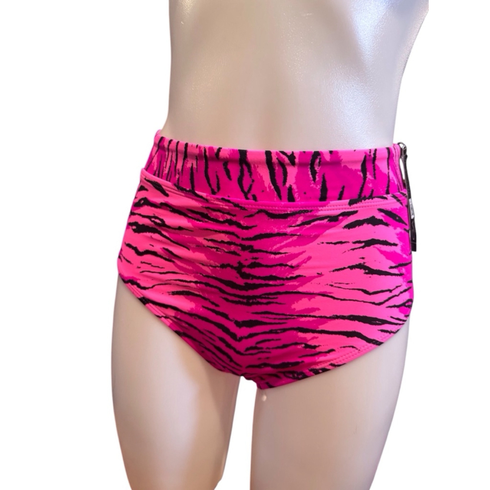 Women California Waves Swim Bottoms Size S Pink Black Tiger Print